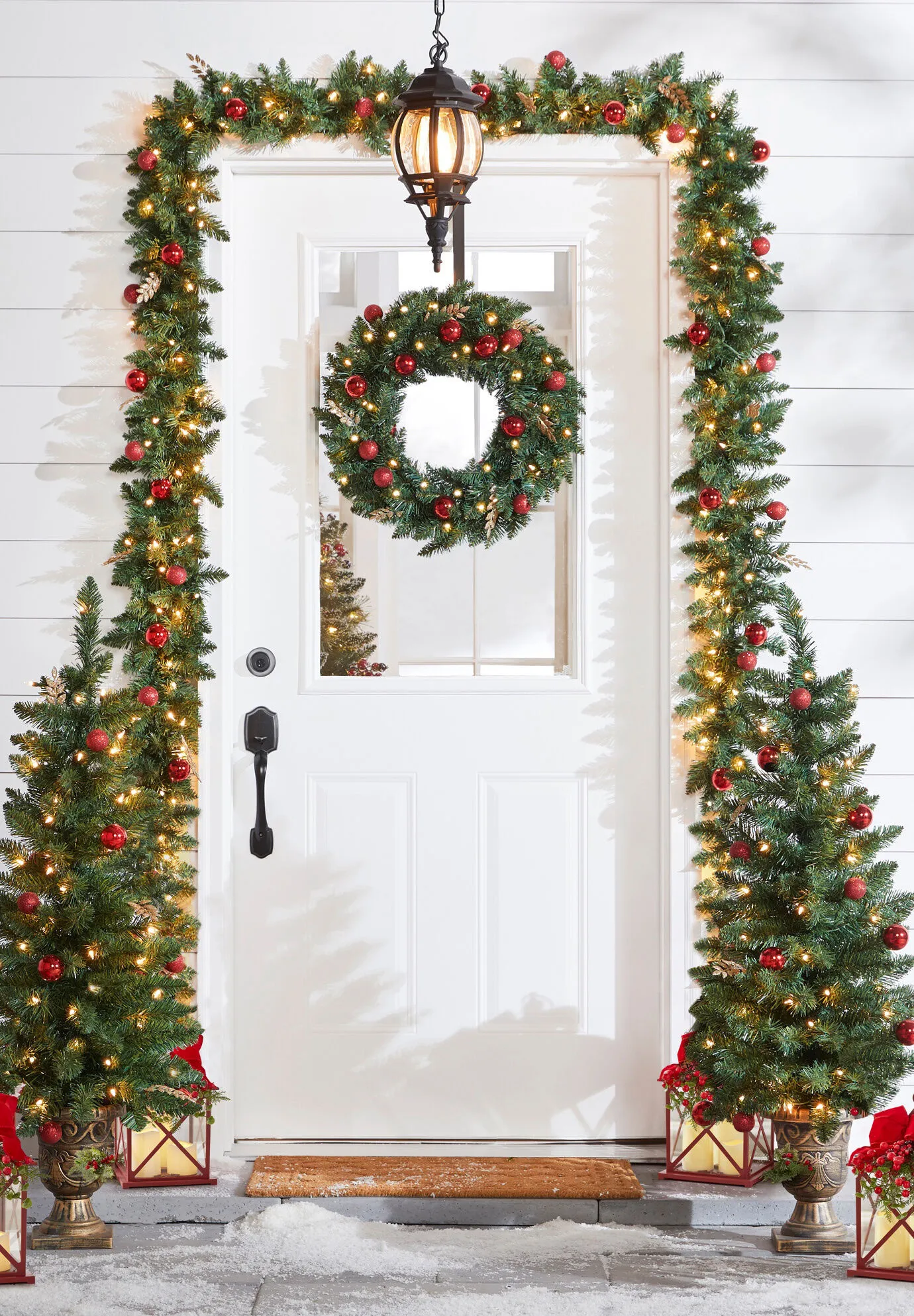 14"H Red Christmas Lantern with LED Candles