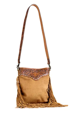 American Darling Brown Sugar Floral Tooled & Hair on Hide Flap Crossbody