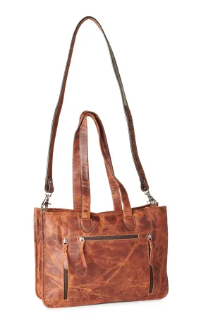 Angel Ranch Caramel Leather Tooled Sunflowers Cream & Black Hair on Hide Crossbody Concealed Carry Tote