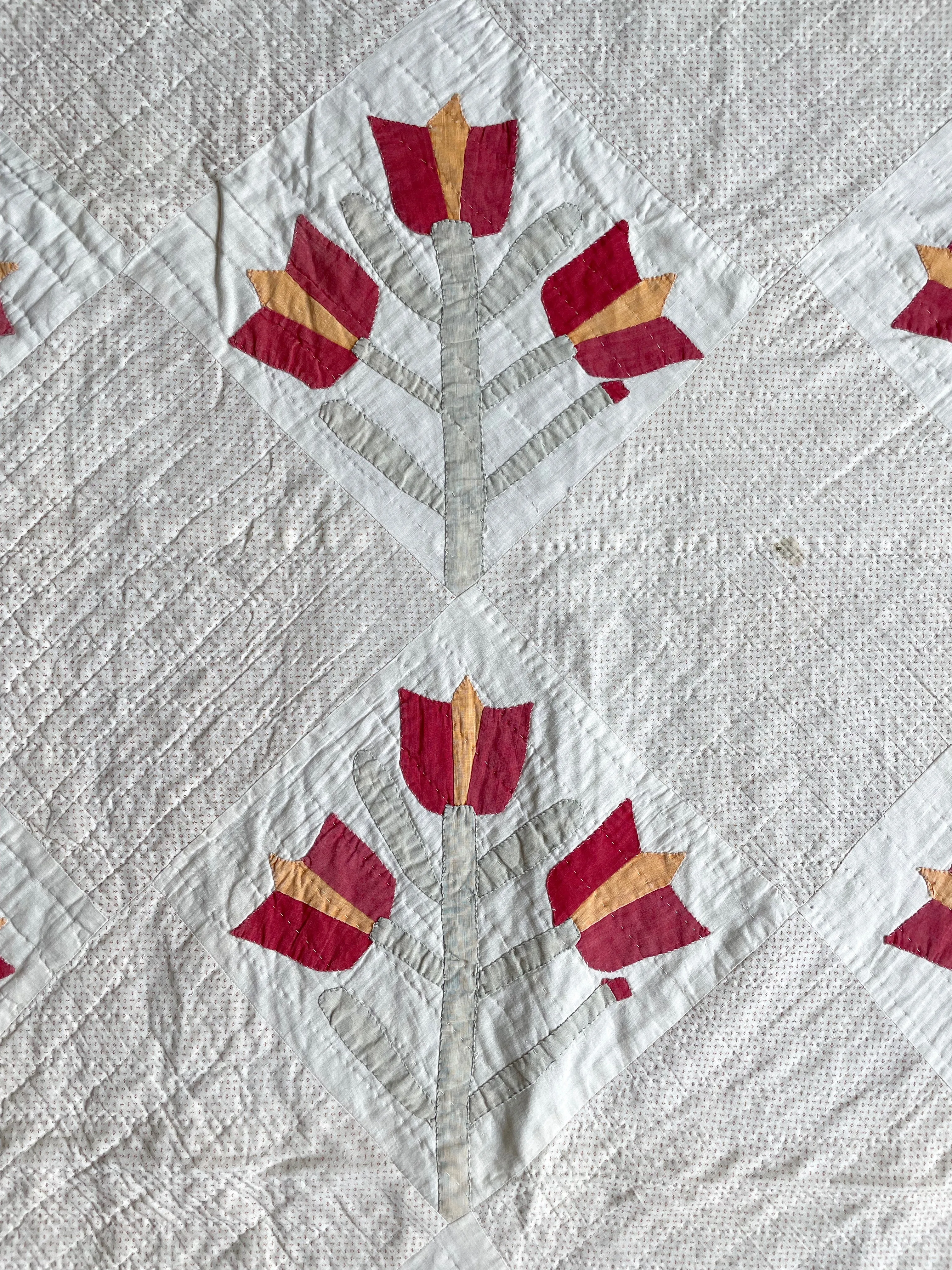 Antique Primitive Tulip Applique Quilt