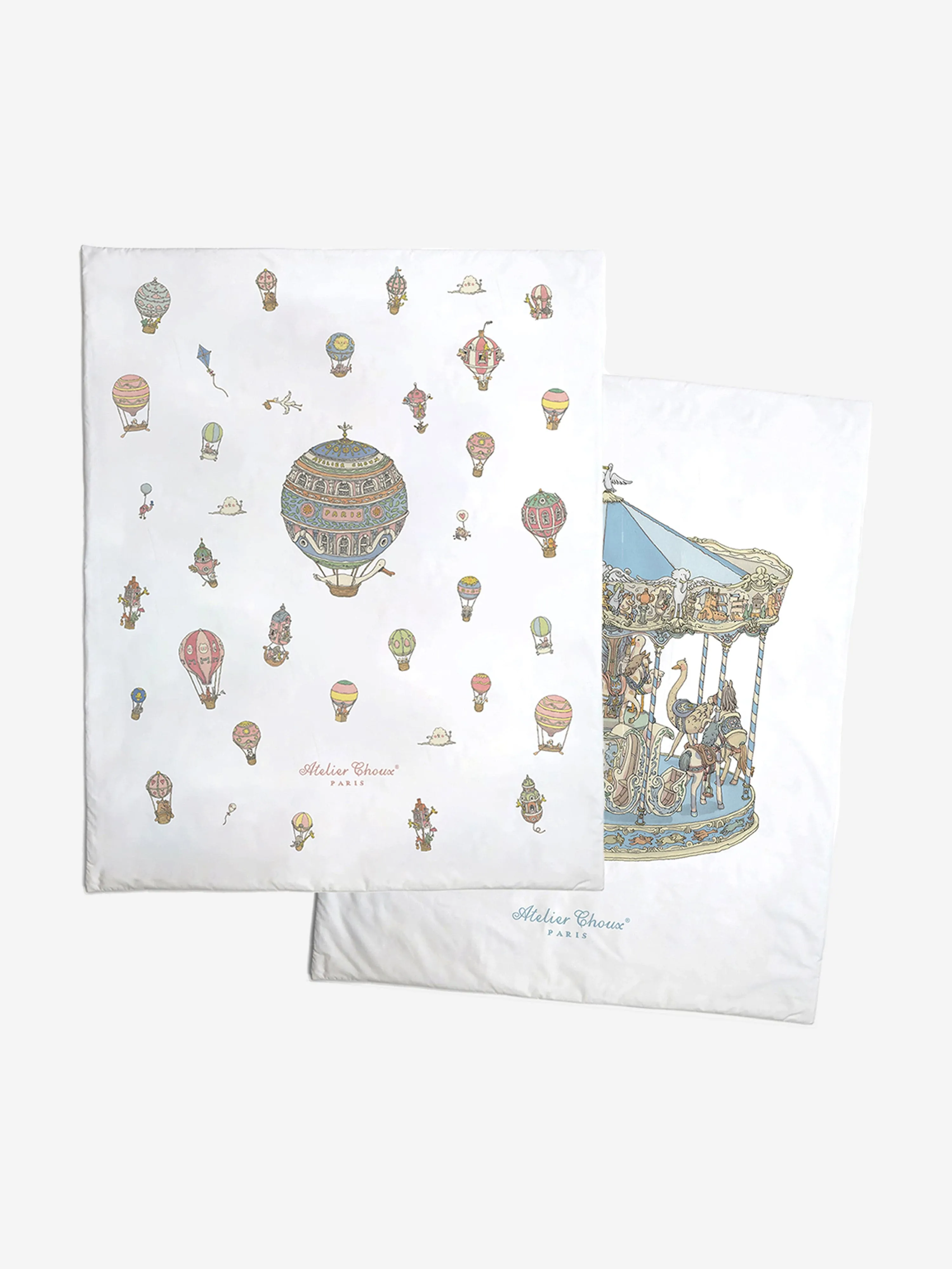 Atelier Choux Baby Reversible Hot Air Balloons / Carousel Quilt in Blu