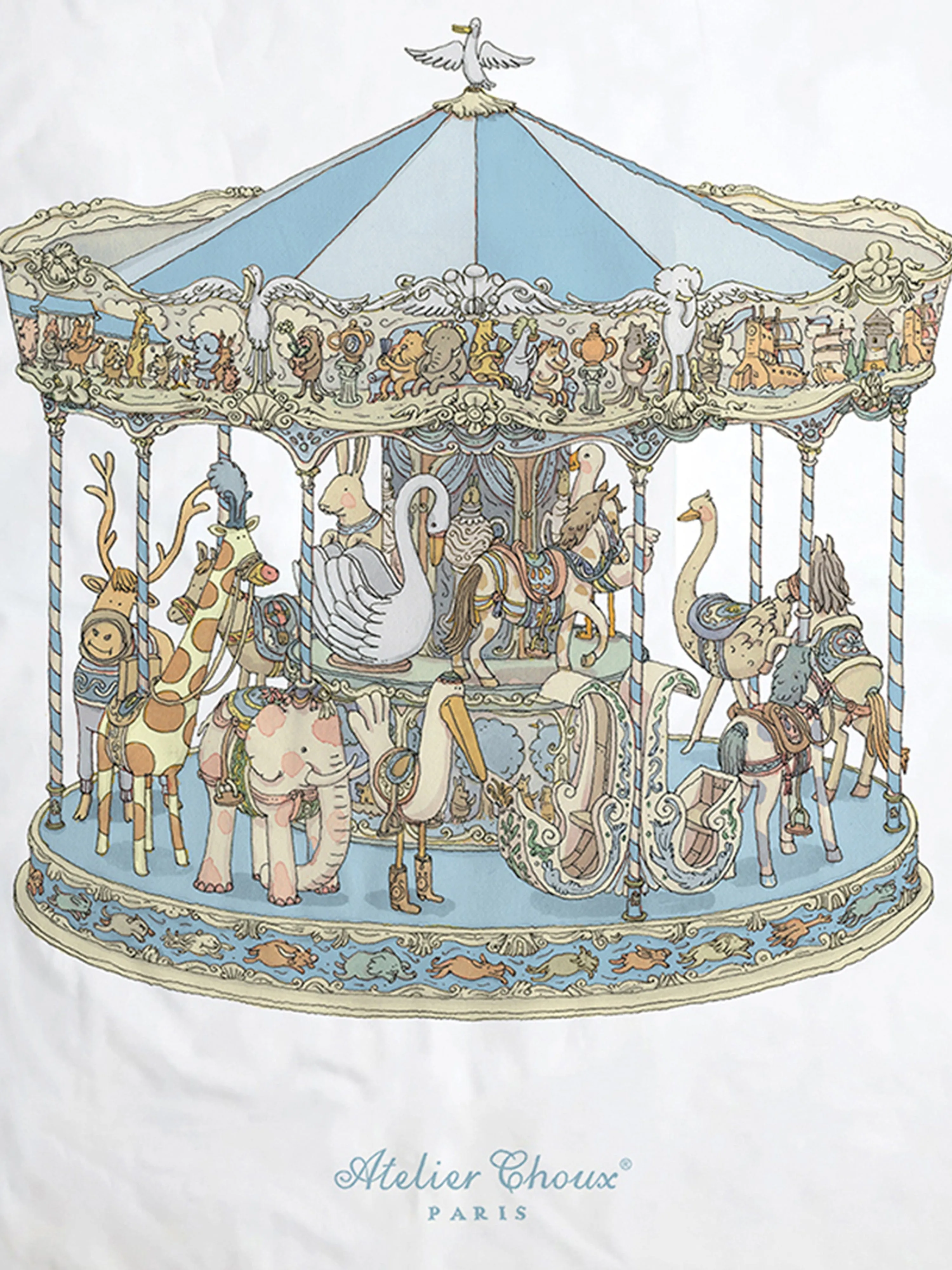 Atelier Choux Baby Reversible Hot Air Balloons / Carousel Quilt in Blu