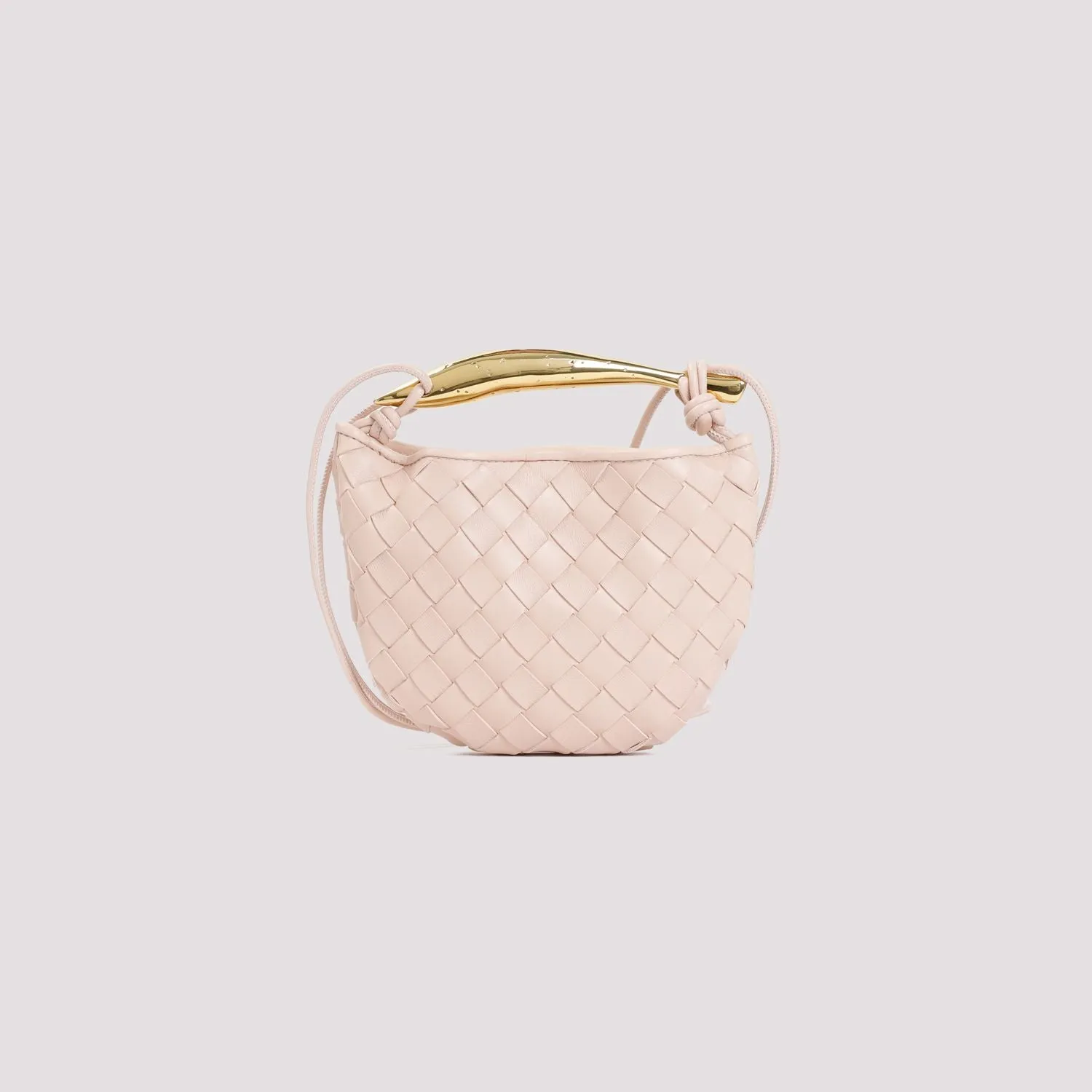 BOTTEGA VENETA Mini Sardine White Lambskin Crossbody with Gold-Tone Handle - 12x20x2.5 cm