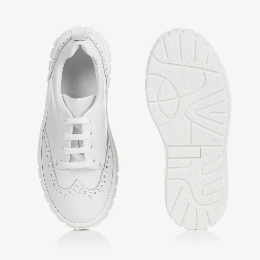 Boys White Brogue Leather Trainers