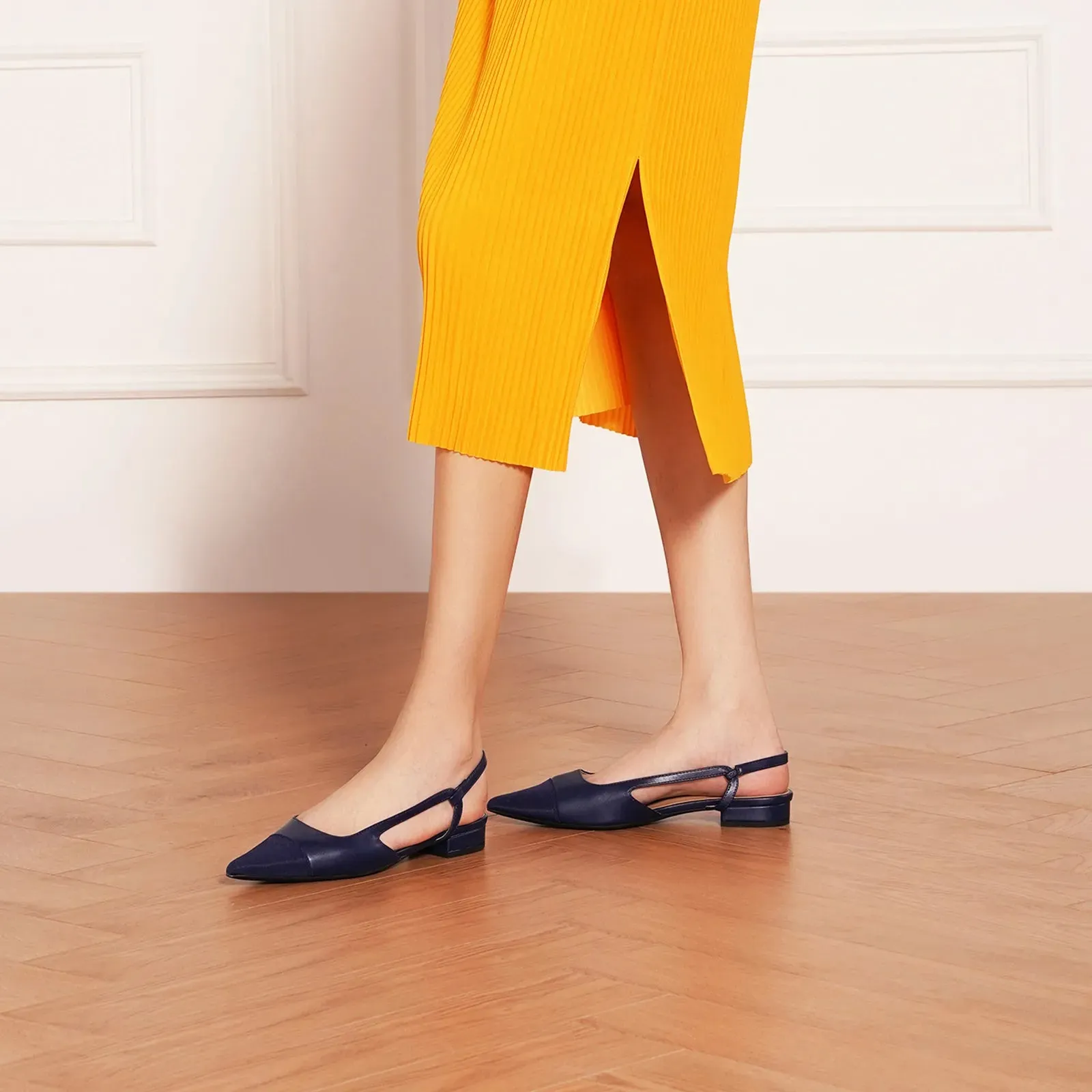 Cap-Toe Slingback Flats (Freya) Navy