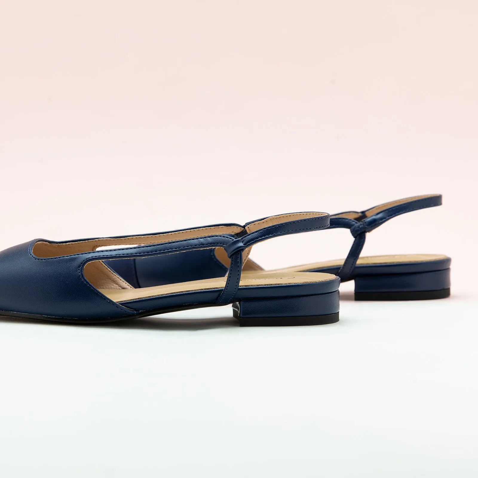 Cap-Toe Slingback Flats (Freya) Navy