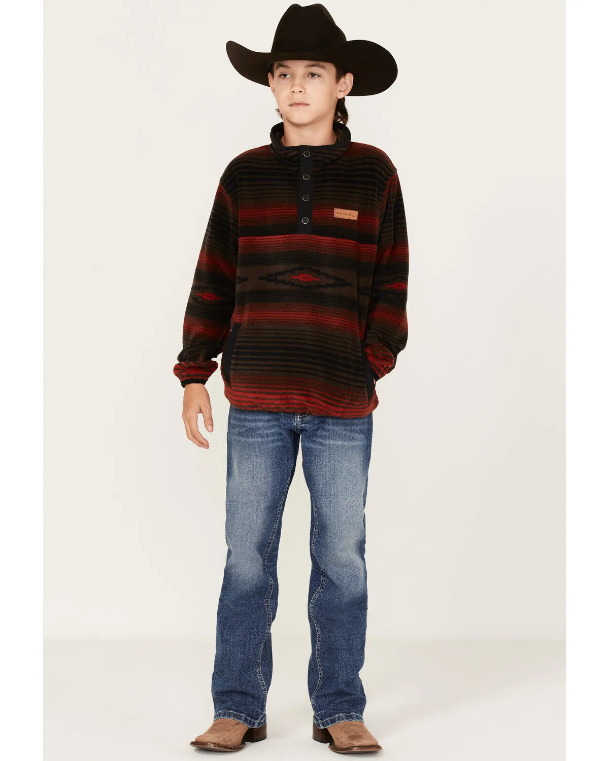 Cinch Boys' Southwestern Stripe Print Fleece Pullover