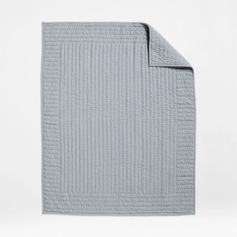 Crate&Barrel Baby's First Blue Organic Cotton Heathered Jersey Baby Crib Quilt