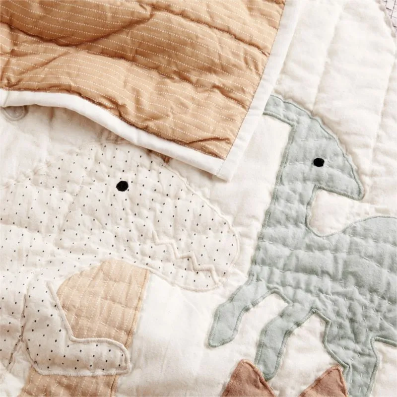 Crate&Barrel Dino Tower Embroidered Organic Cotton Baby Crib Quilt