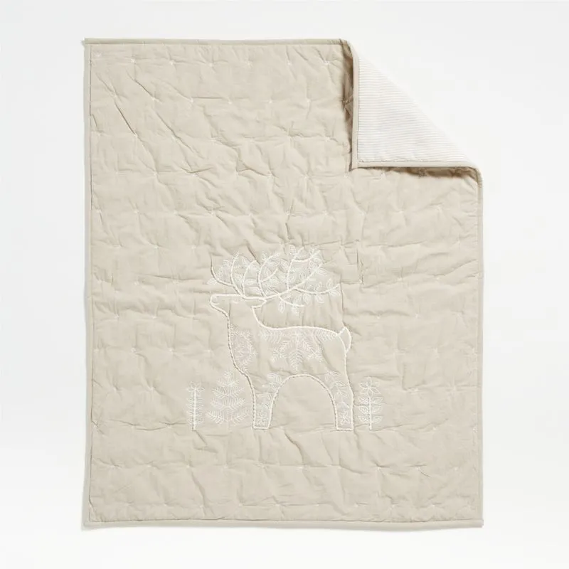 Crate&Barrel Nordic Christmas Deer Organic Cotton Baby Crib Quilt