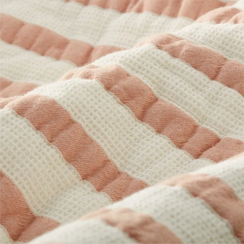 Crate&Barrel Pink Striped Waffle Weave Organic Cotton Kids Twin Quilt