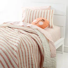 Crate&Barrel Pink Striped Waffle Weave Organic Cotton Kids Twin Quilt