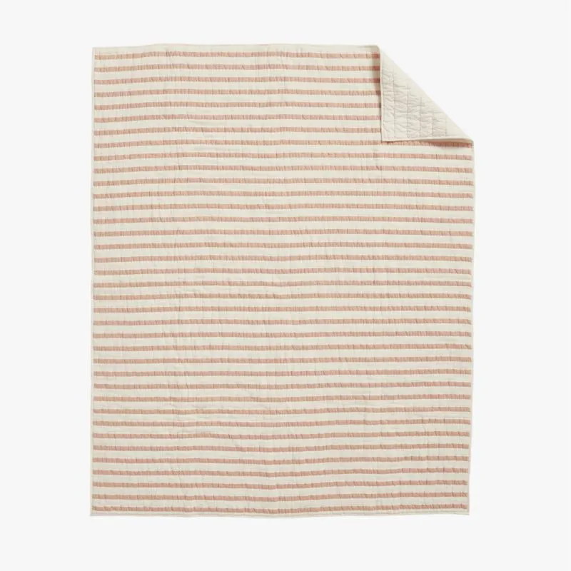 Crate&Barrel Pink Striped Waffle Weave Organic Cotton Kids Twin Quilt