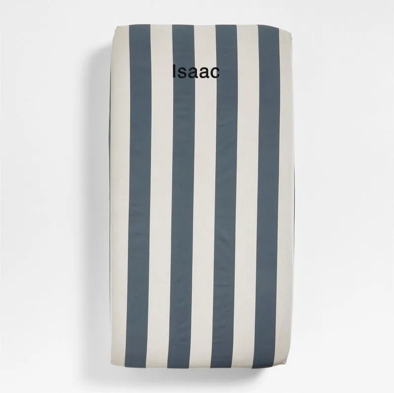 Crate&Barrel Riviera Slate Blue Stripe Organic Cotton Baby Crib Fitted Sheet