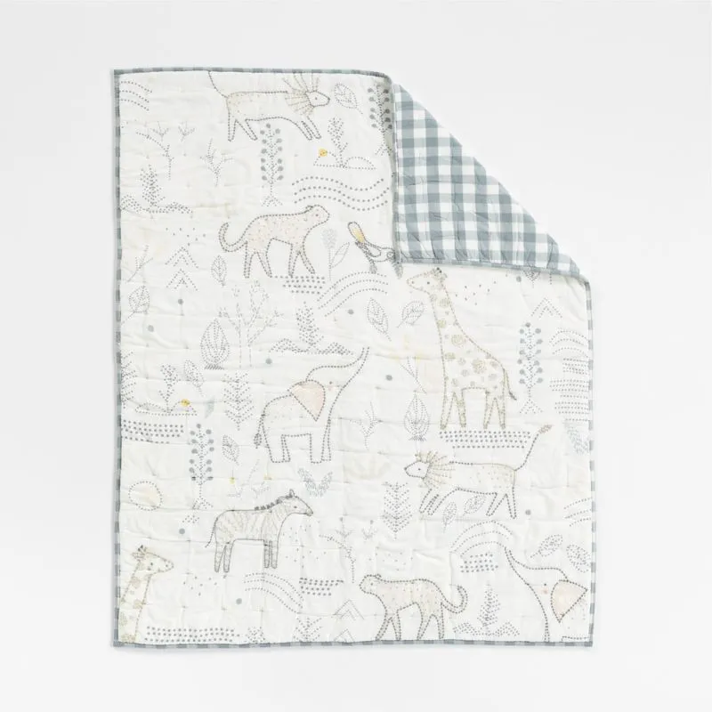 Crate&Barrel Safari Friends Gauze Organic Cotton Baby Crib Quilt