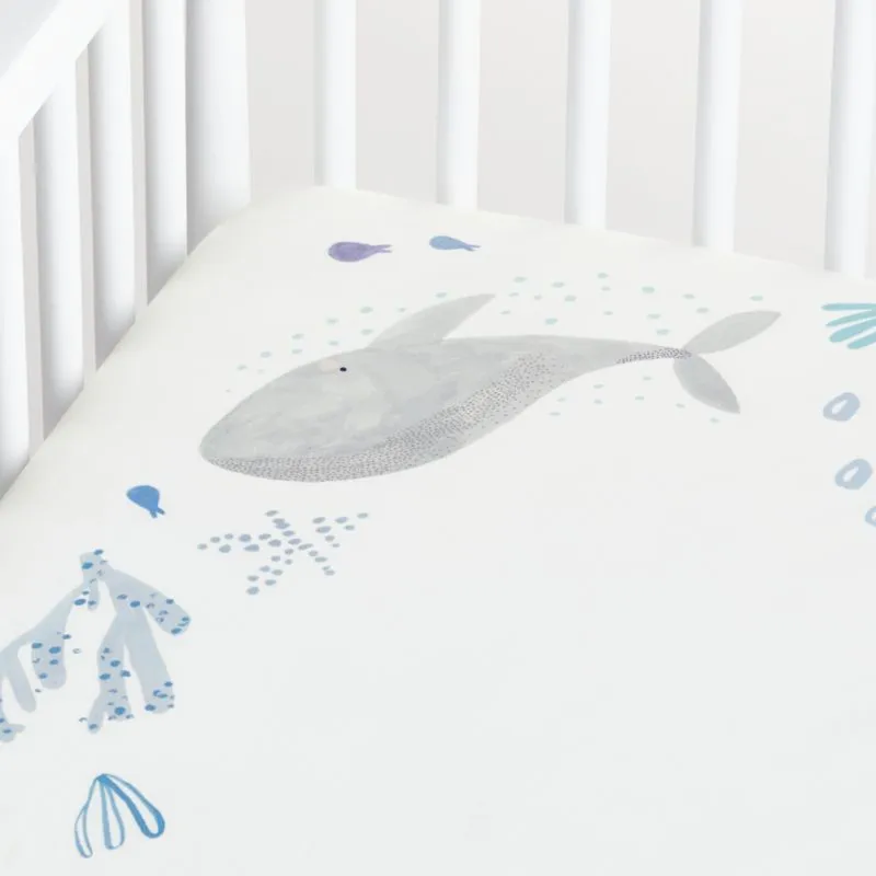 Crate&Barrel Stay Cool Sea Organic Cotton Baby Crib Fitted Sheet