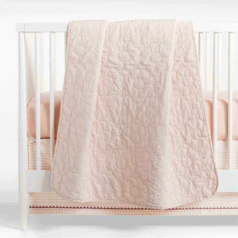 Crate&Barrel Sunwashed Shell Pink Daisy Organic Cotton Baby Crib Quilt