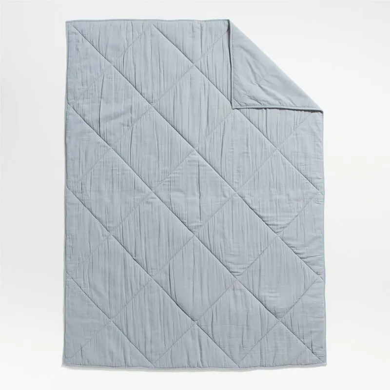 Crate&Barrel Supersoft Kids Mist Blue Gauze Cotton Twin Quilt