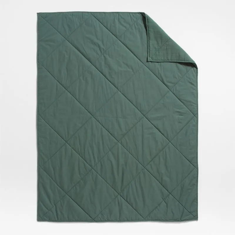 Crate&Barrel Supersoft Pine Green Cotton Gauze Kids Twin Quilt