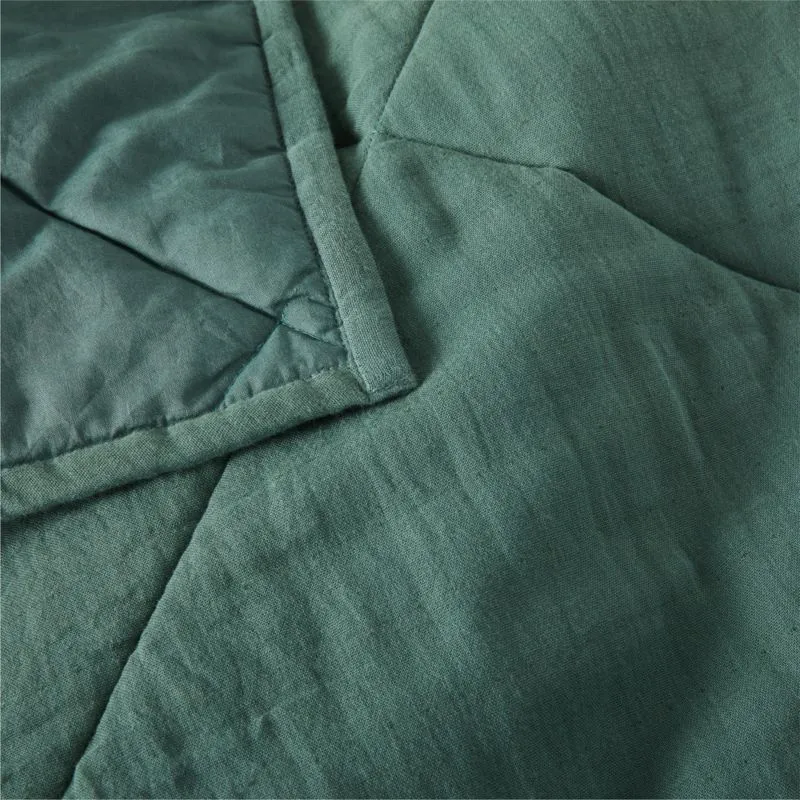 Crate&Barrel Supersoft Pine Green Cotton Gauze Kids Twin Quilt