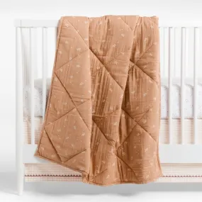 Crate&Barrel Supersoft Terracotta Leaf Print Cotton Gauze Baby Crib Quilt