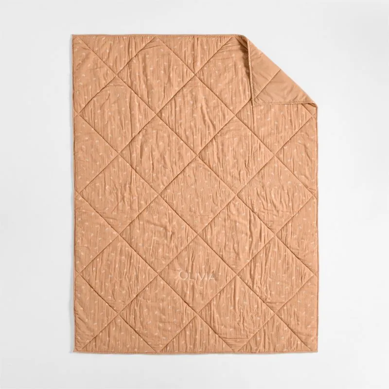 Crate&Barrel Supersoft Terracotta Leaf Print Cotton Gauze Kids Twin Quilt