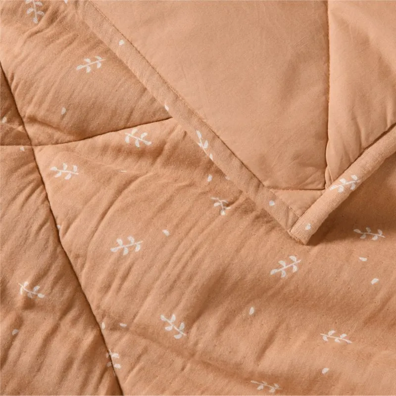 Crate&Barrel Supersoft Terracotta Leaf Print Cotton Gauze Kids Twin Quilt