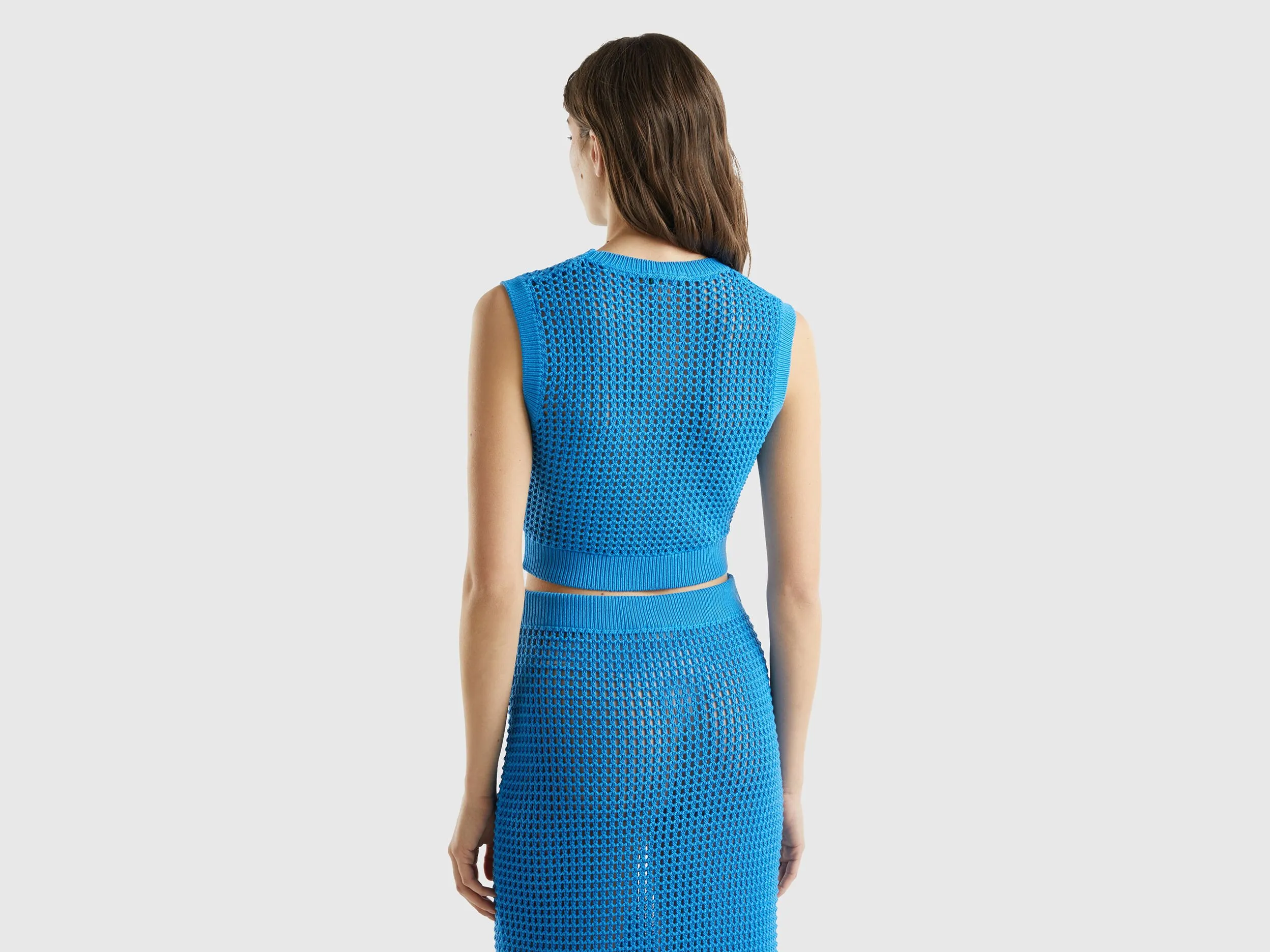 Cropped crochet vest - Blue | Benetton