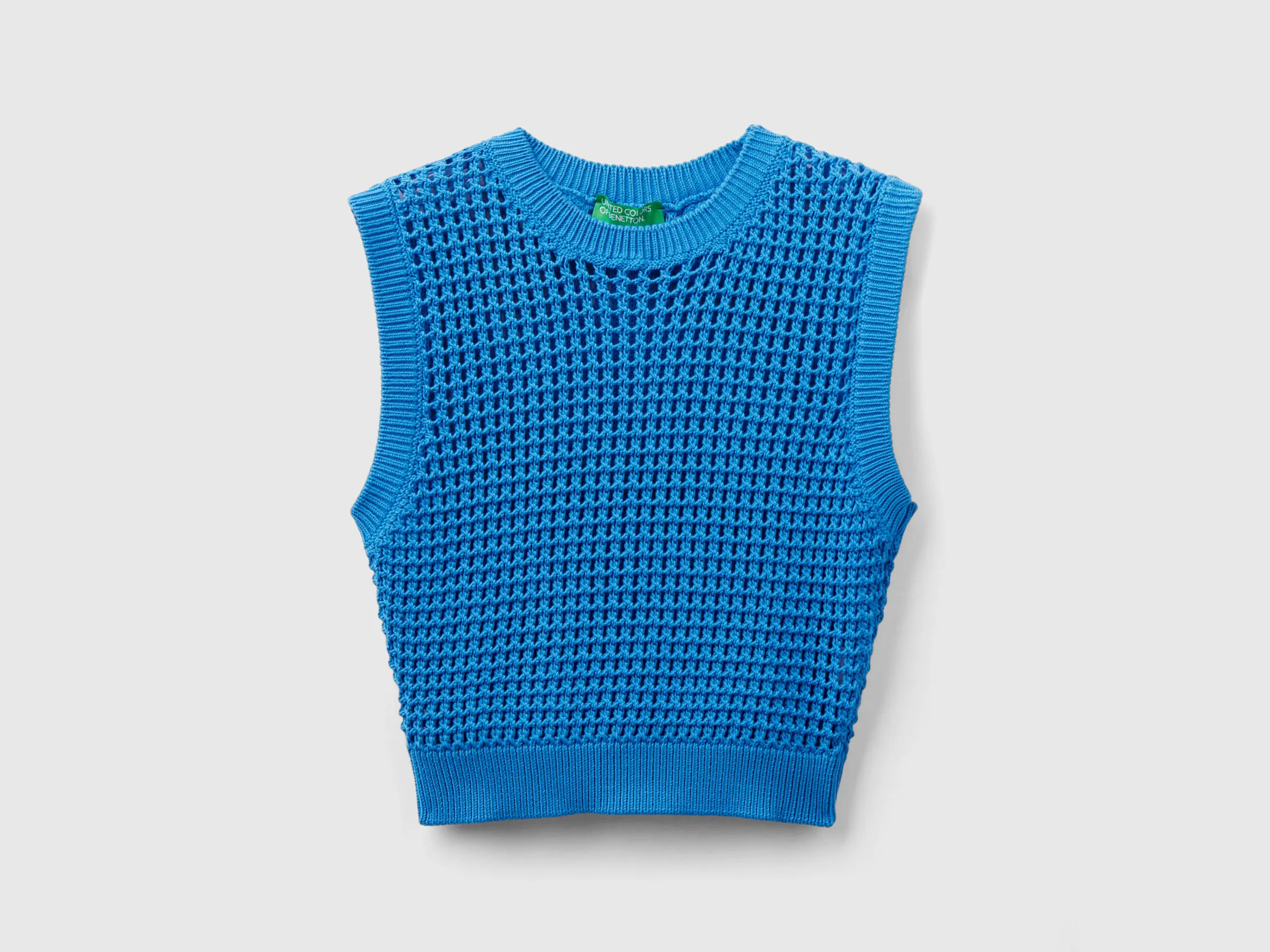 Cropped crochet vest - Blue | Benetton