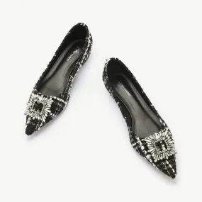 Crystal Buckle Tweed Flats (Aida) Black & White