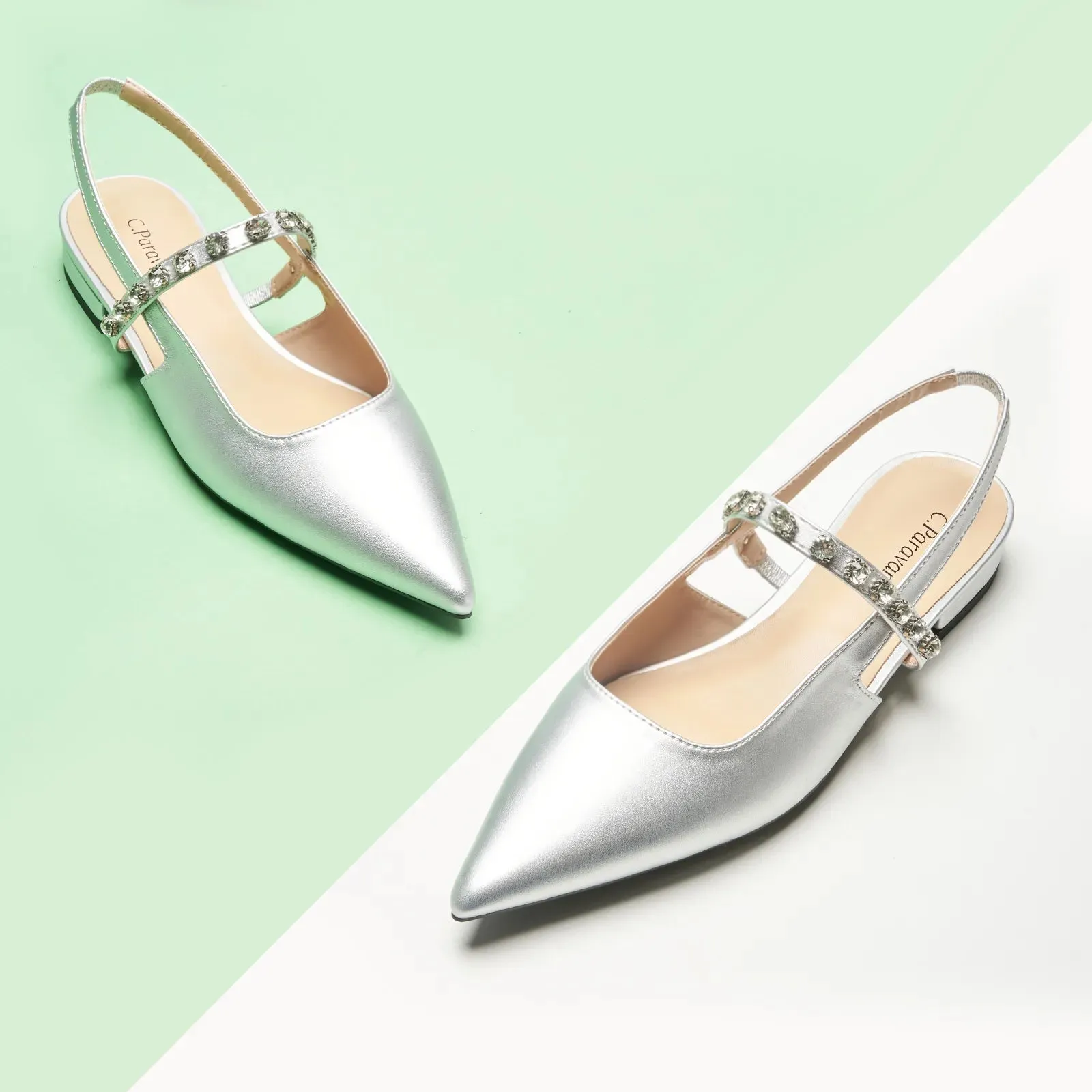 Crystal Strap Slingback Flats (Aida)