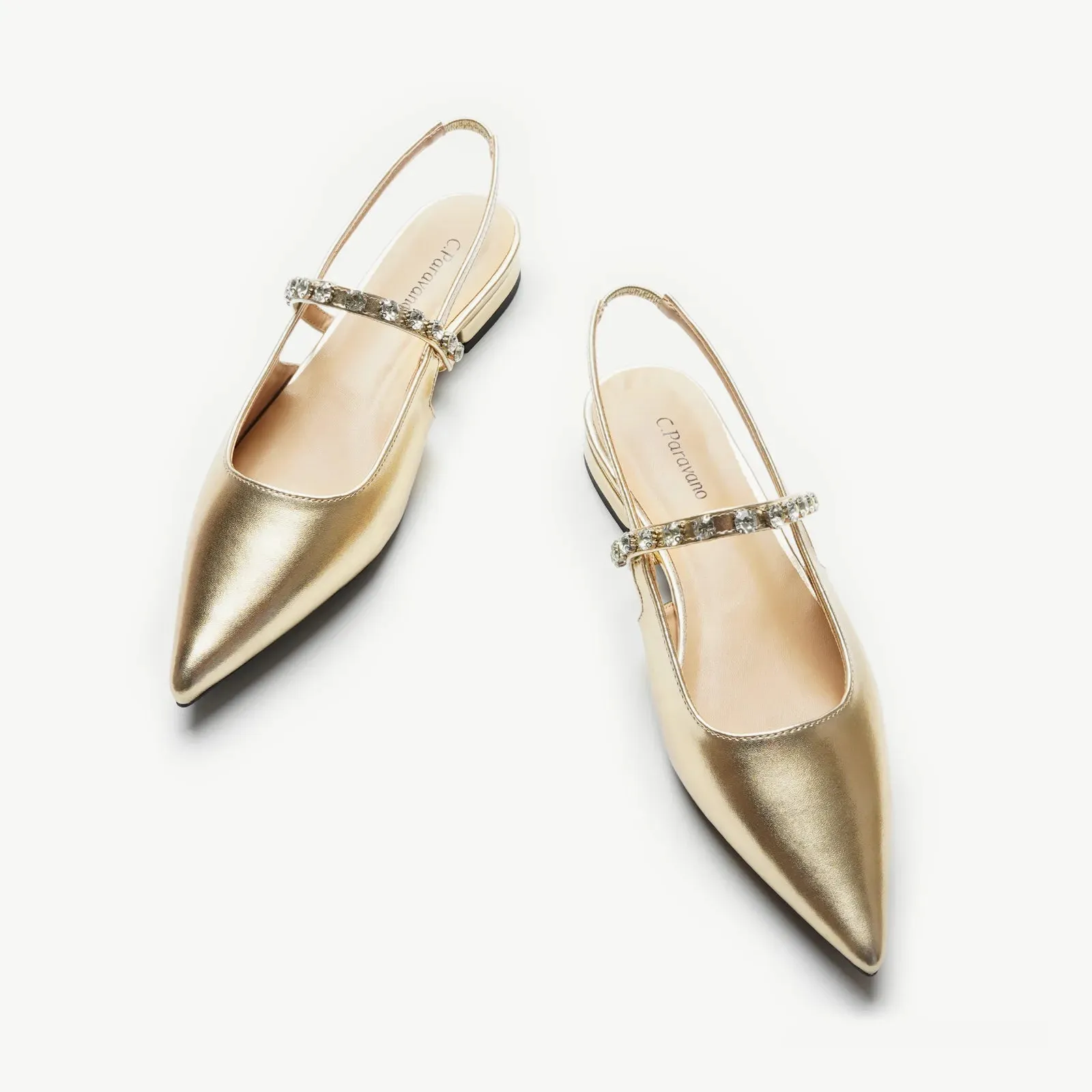 Crystal Strap Slingback Flats (Aida)