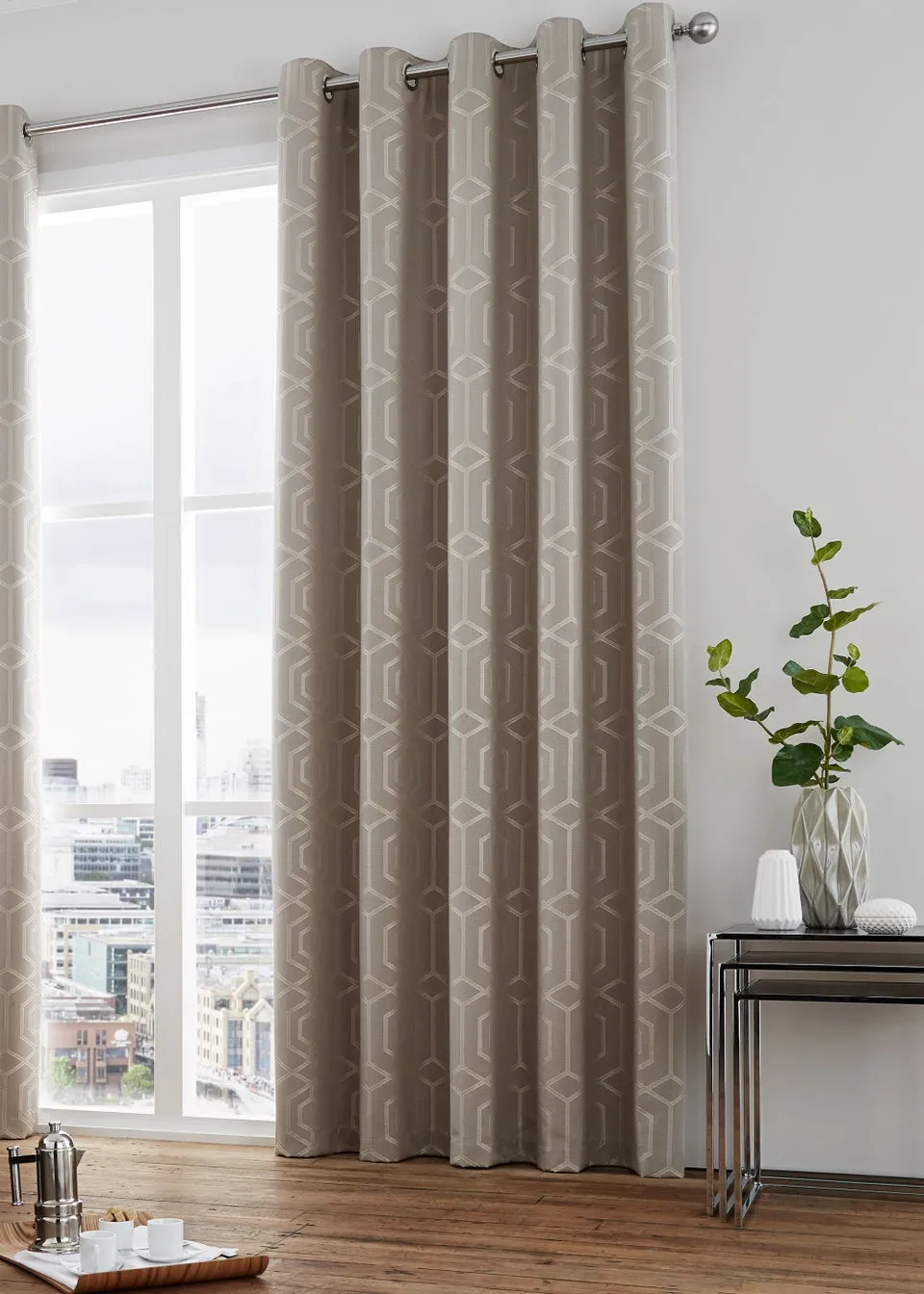 Curtina Camberwell Jacquard Stone Eyelet Curtains