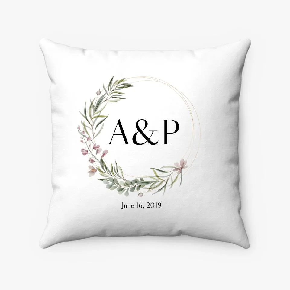 Custom Initial Couple Pillow With Flowers