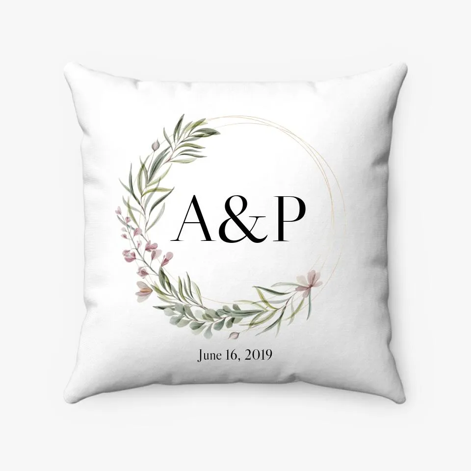 Custom Initial Couple Pillow With Flowers