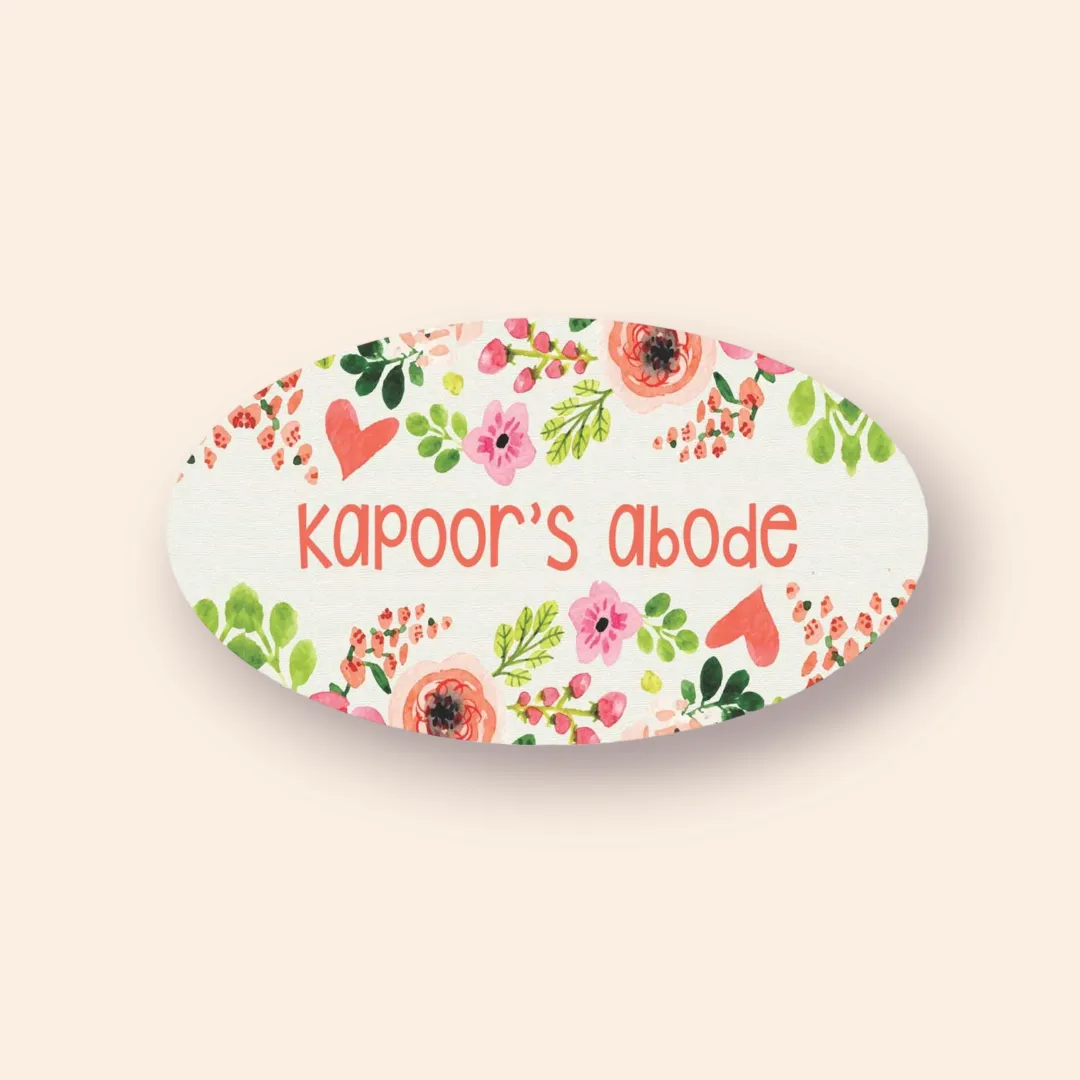 Customized Wooden Name Plate for Home Flats and Office - Flowers