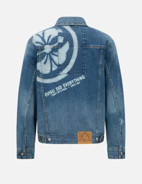 Deconstructed Kamon Print Denim Jacket