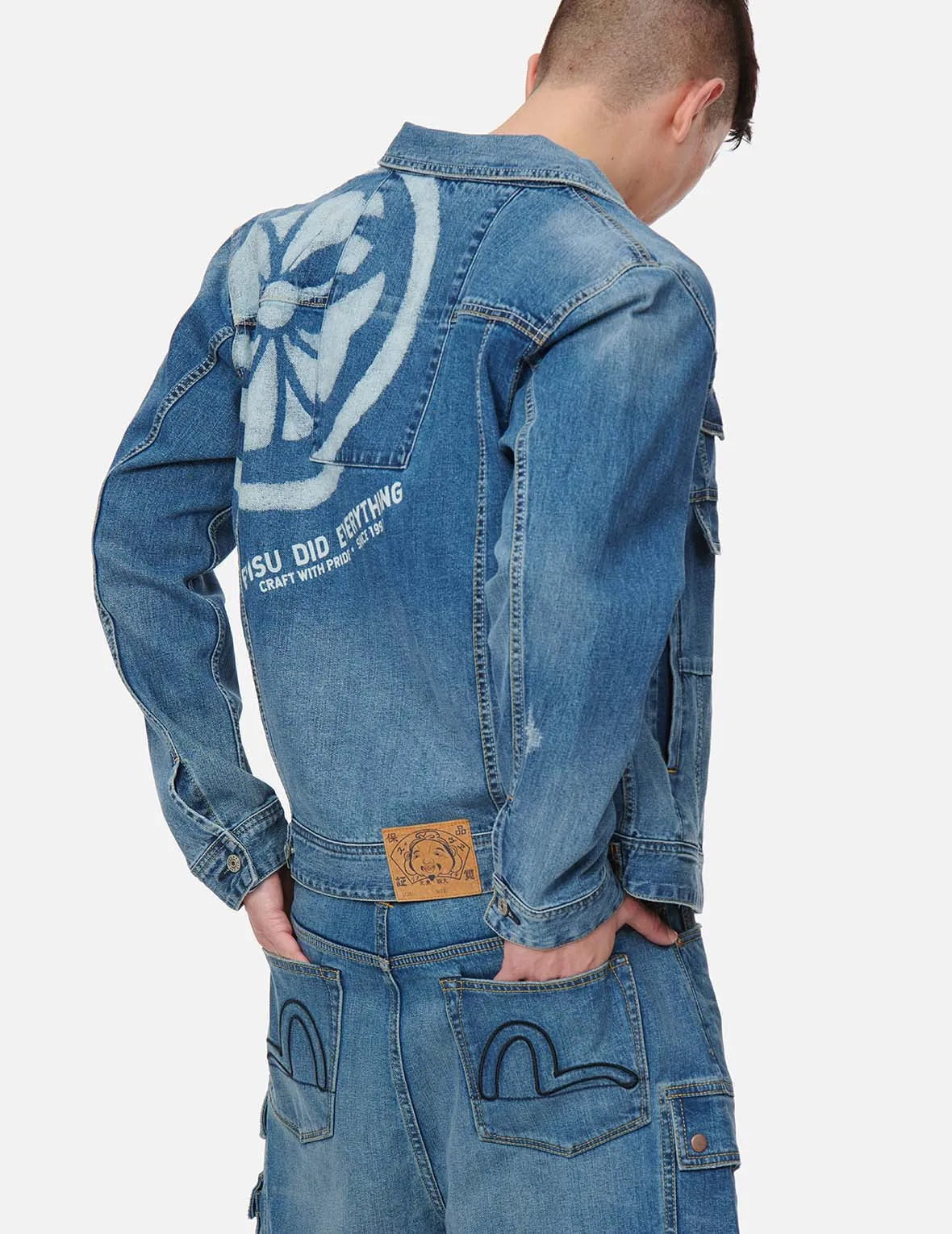 Deconstructed Kamon Print Denim Jacket