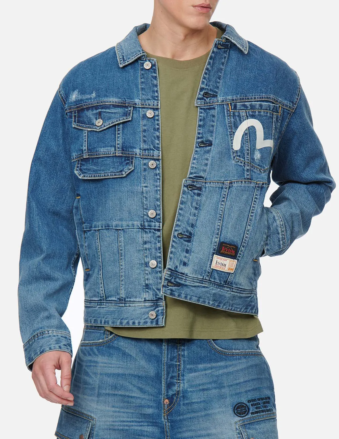 Deconstructed Kamon Print Denim Jacket