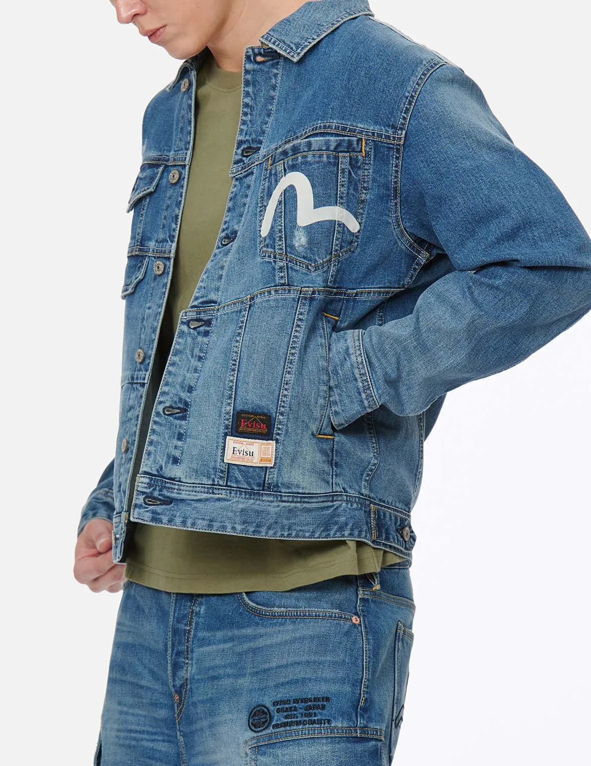 Deconstructed Kamon Print Denim Jacket