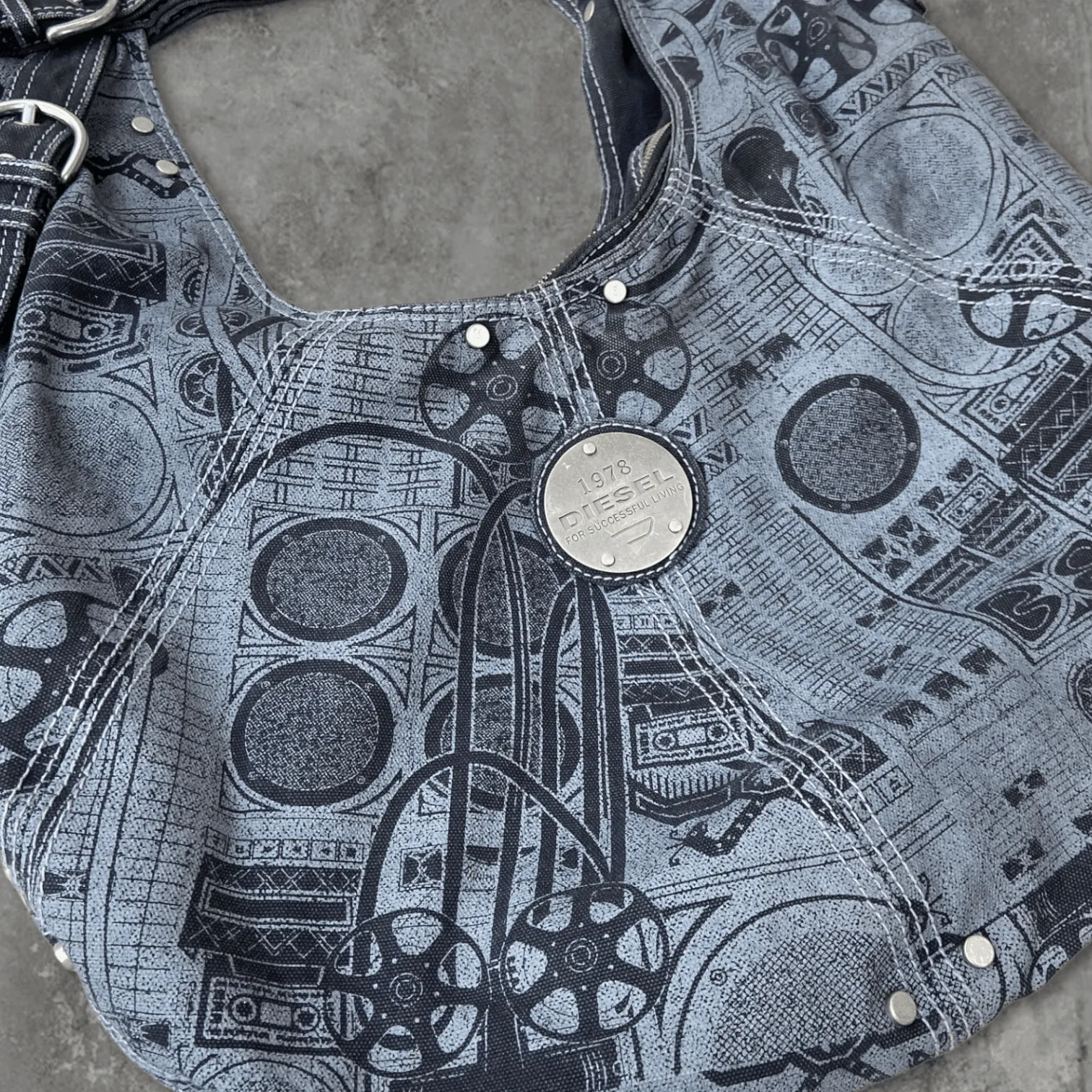 DIESEL GRAPHIC 'CIRCLE' DENIM SHOULDER BAG