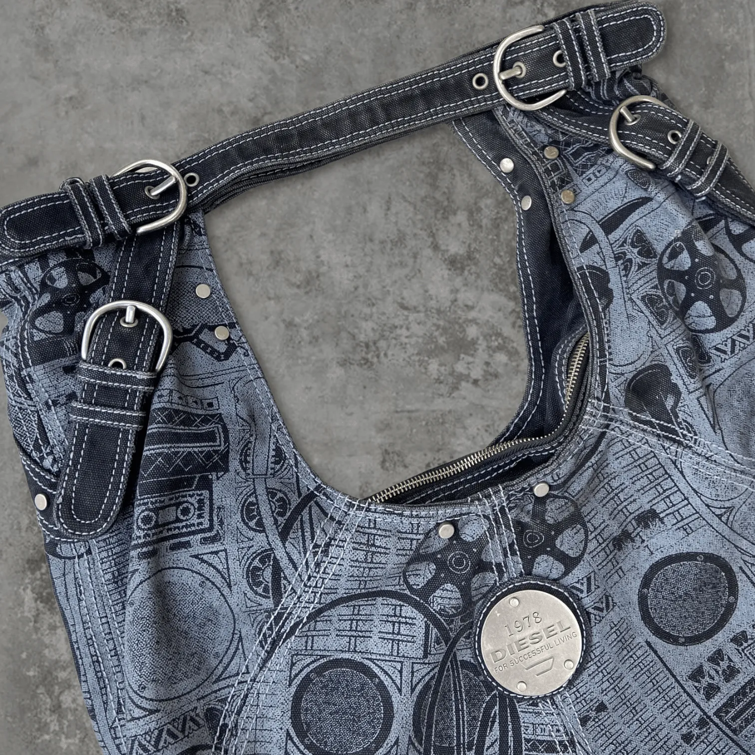 DIESEL GRAPHIC 'CIRCLE' DENIM SHOULDER BAG