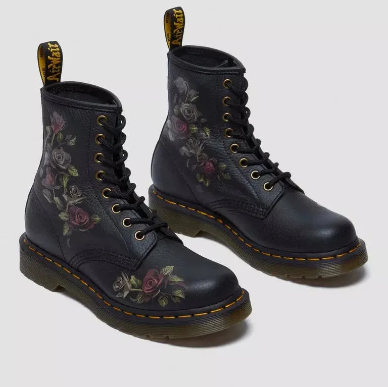 DR. MARTENS | BOTAS MUJER | 1460 BLACK DECAYED ROSES CLASSIC TUMBLED NAPPA BLACK | NEGRO