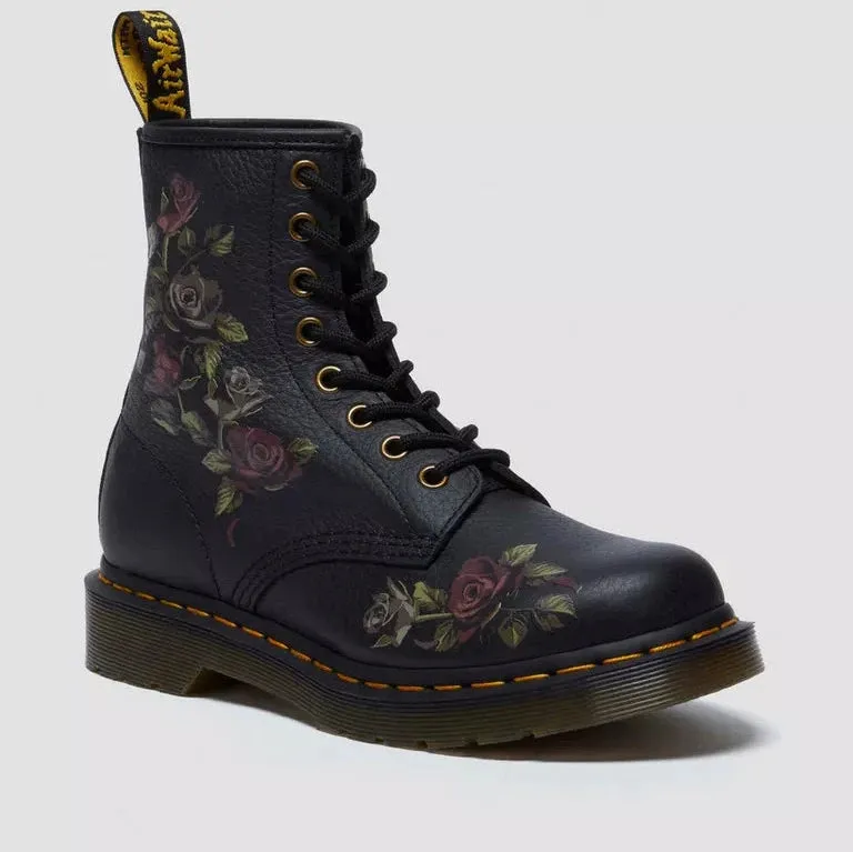 DR. MARTENS | BOTAS MUJER | 1460 BLACK DECAYED ROSES CLASSIC TUMBLED NAPPA BLACK | NEGRO