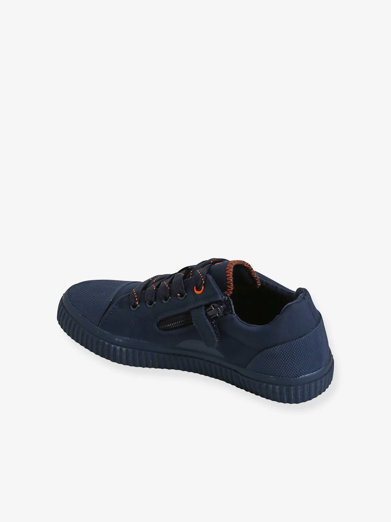 Fabric Trainers with Laces & Zip, for Children - navy blue