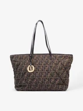 Fendi Quilted Roll Tote Brown FF / Purple Stitching / Black Cotton