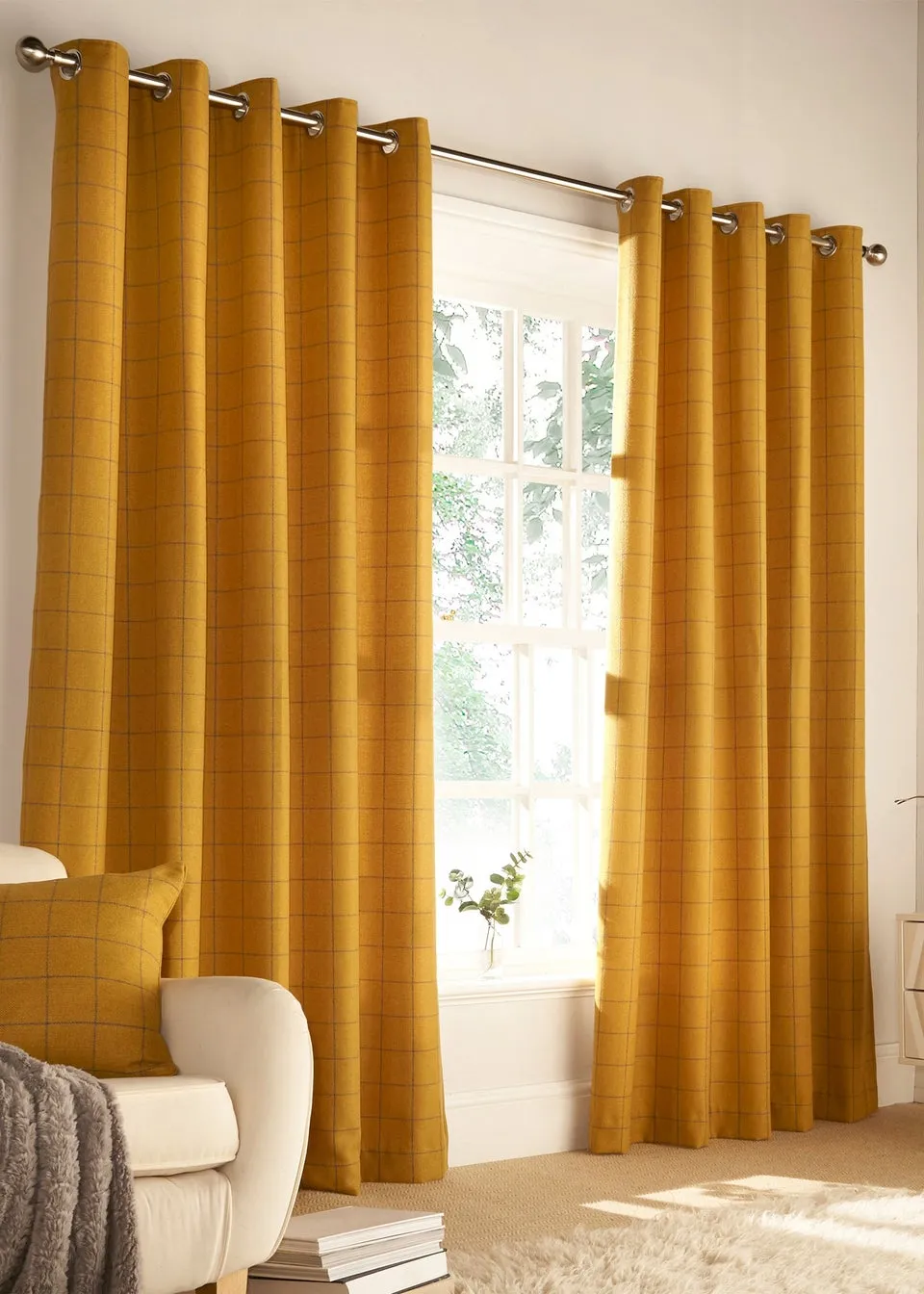 furn. Ellis Windowpane Check Eyelet Curtains