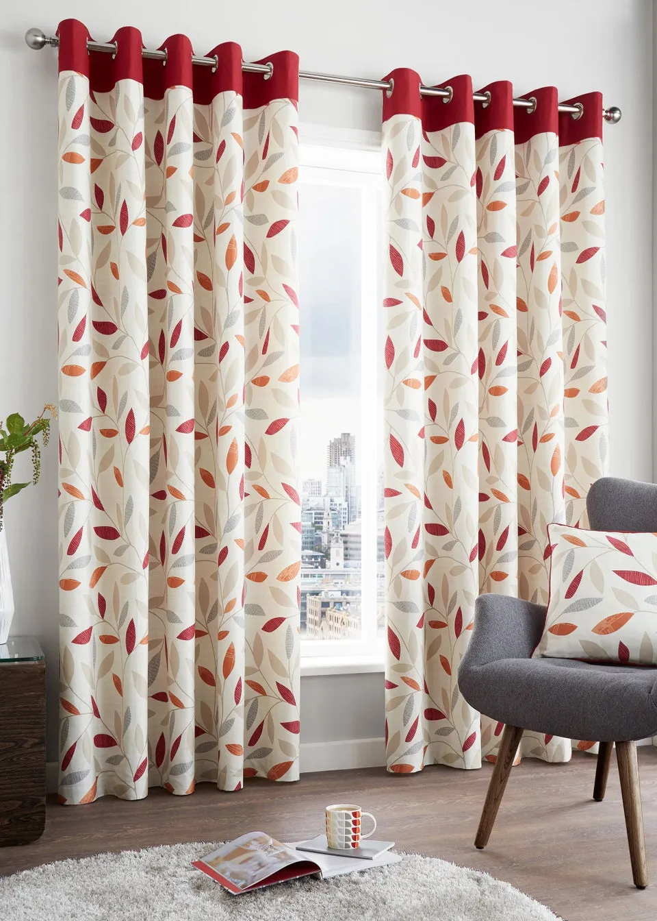 Fusion Beechwood Red Eyelet Curtains