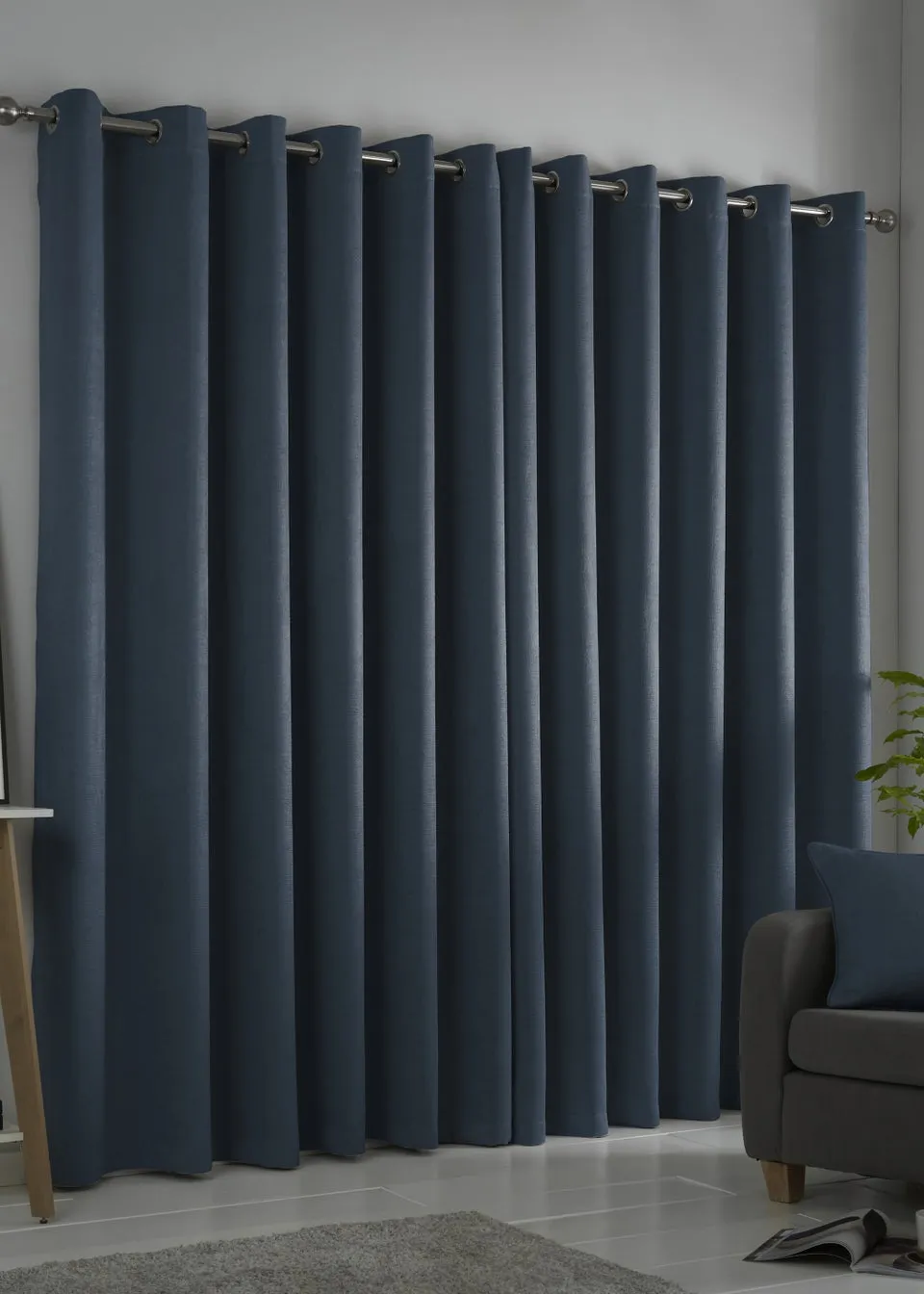 Fusion Strata Dimout Navy Eyelet Curtains