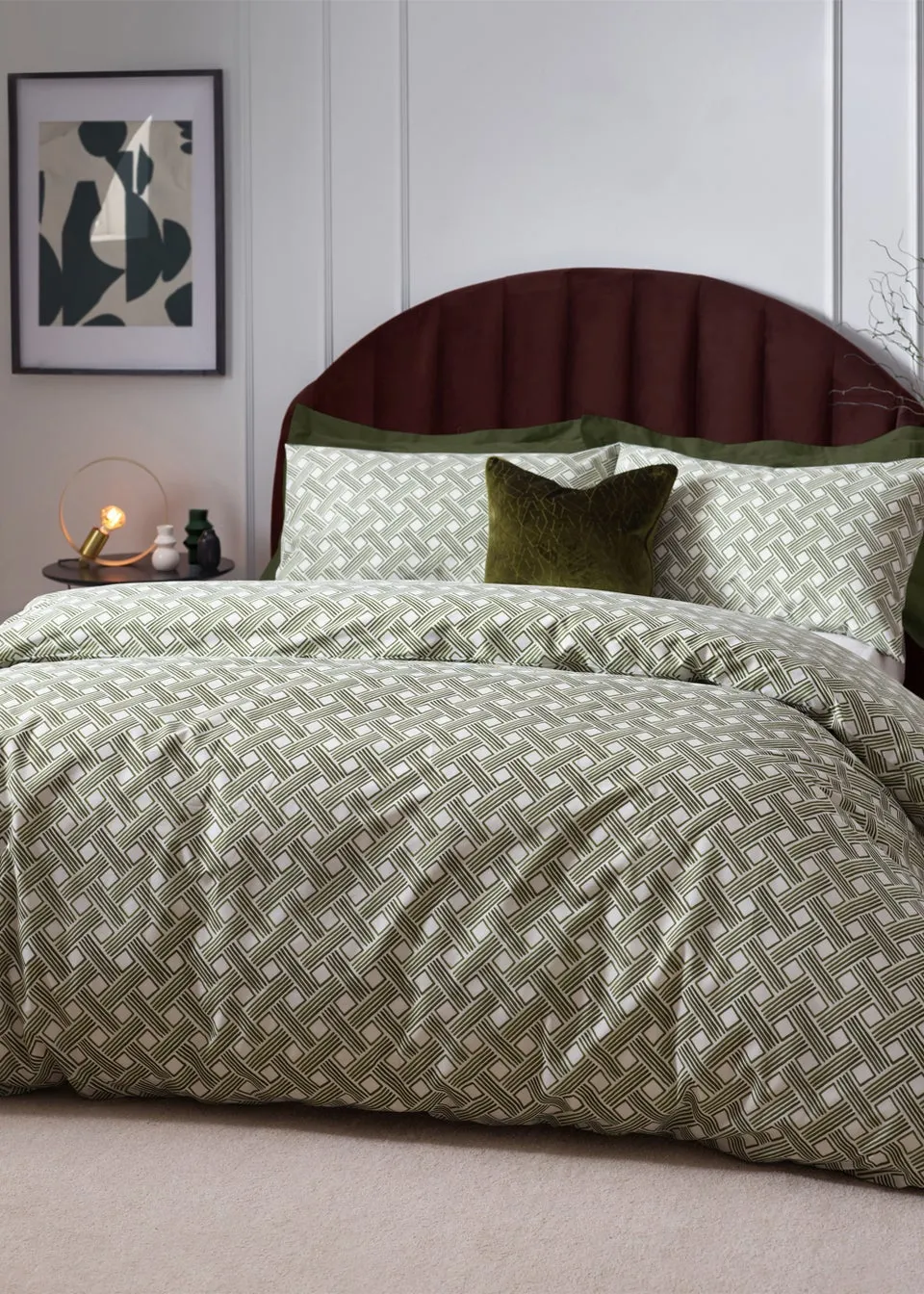 Hoem Alexa Abstract Cotton Rich Duvet Cover Set Olive